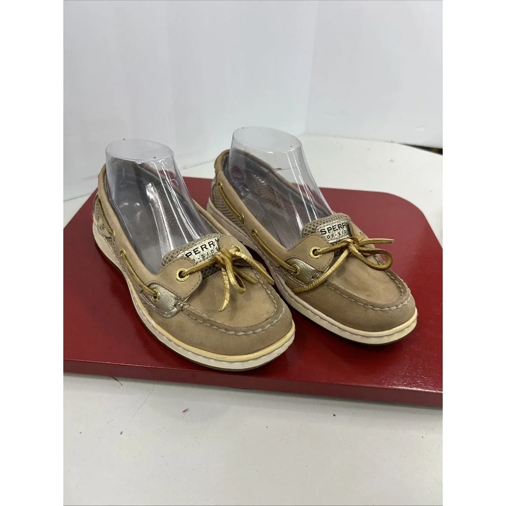 Sperry Womens Authentic Original 9104090 Metallic Gold Trim Boat Shoes Size 7‎